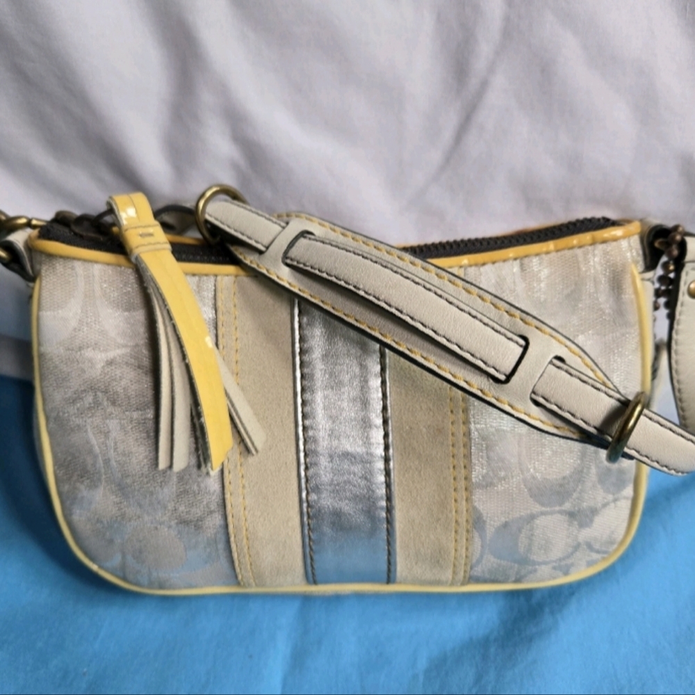 Coach Metallic Silver Monogram Baguette Demi Bag 2182 purse
